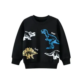 Dinosaur Print Black Cotton Sweatshirt