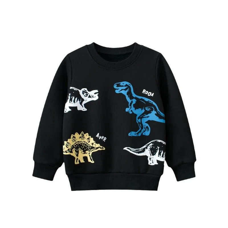 Dinosaur Print Black Cotton Sweatshirt