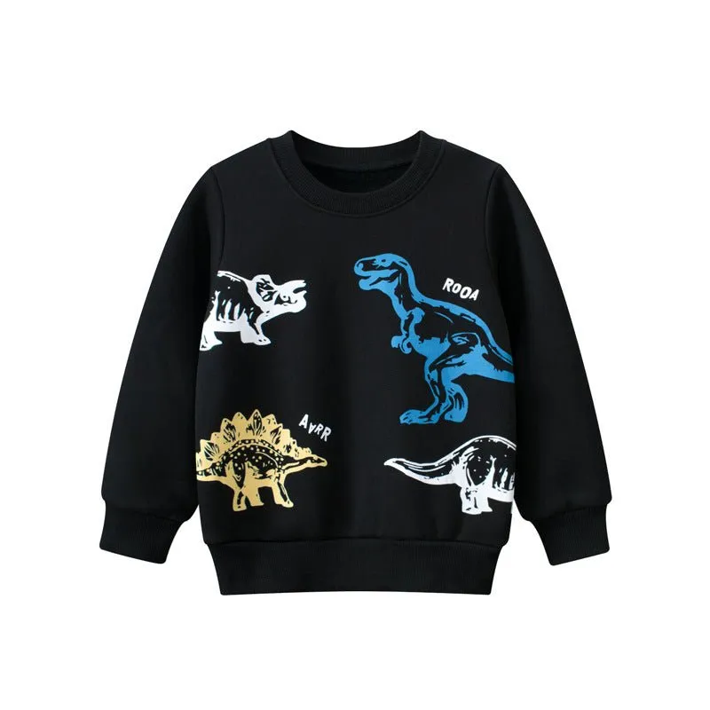 Dinosaur Print Black Cotton Sweatshirt
