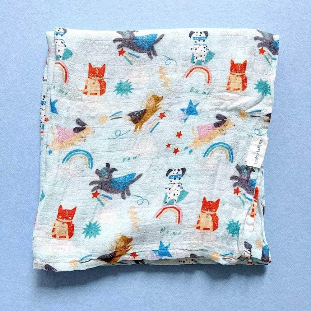 Dog Print Baby Onesie, Bib, Swaddle, Book & Toy