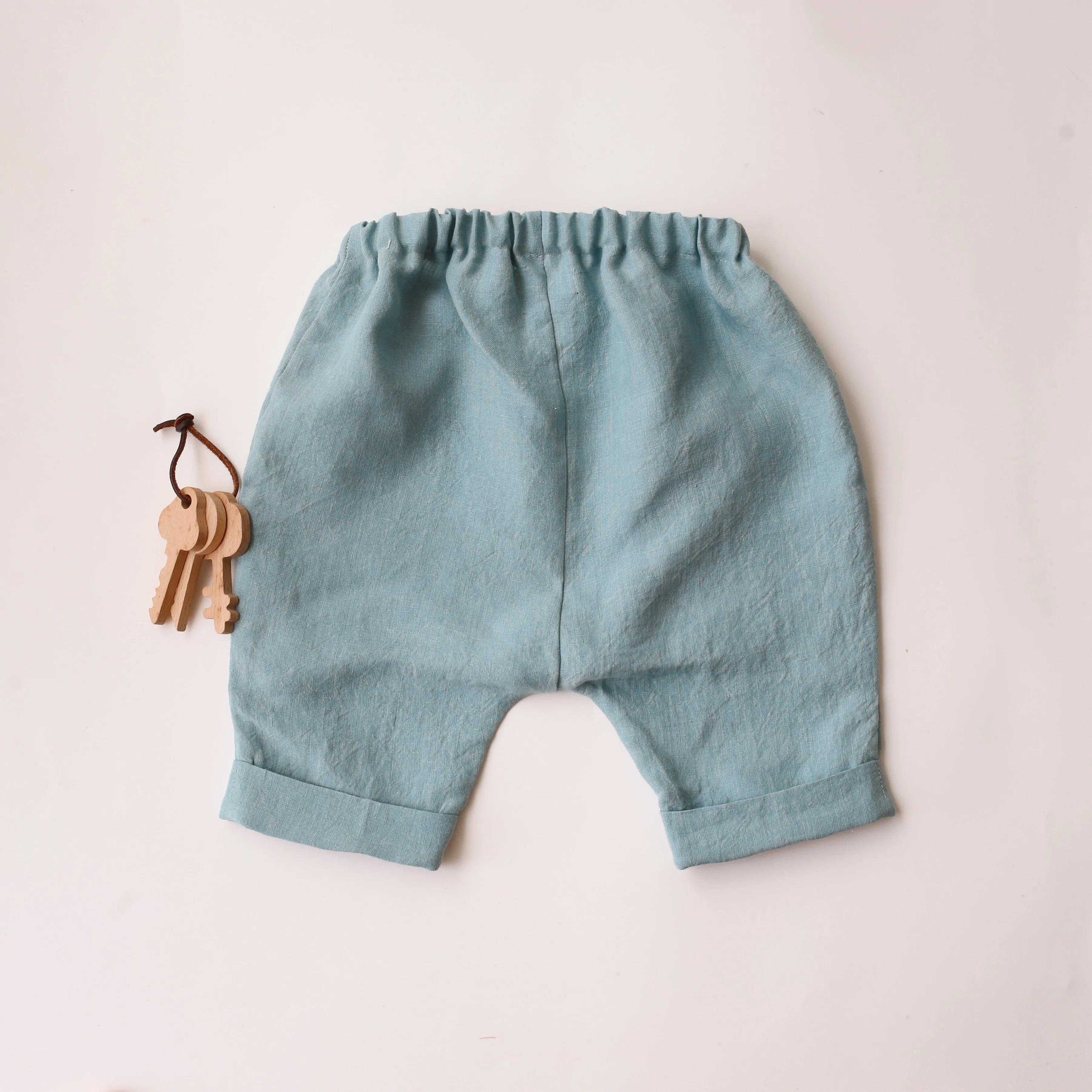 Duck Egg Blue Linen Buttoned Shorts