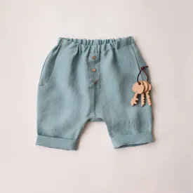 Duck Egg Blue Linen Buttoned Shorts