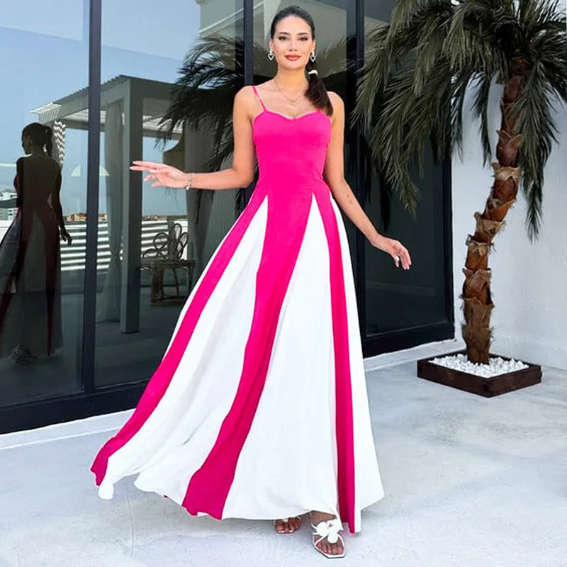 Ella Patchwork Spaghetti Strap Maxi Dress