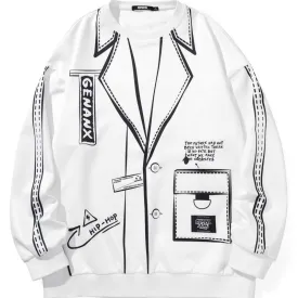Geometric Letter Print Drop-Shoulder Sleeve Sweatshirt