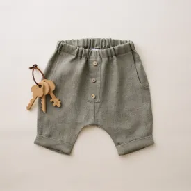 Green Smoke Linen Buttoned Shorts