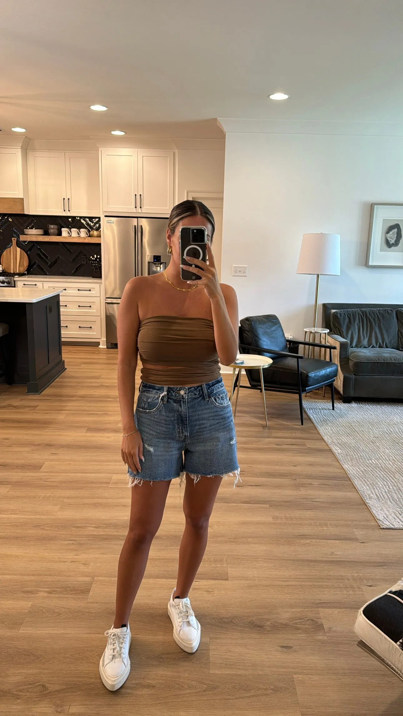 High Waisted Denim Shorts, Medium Wash