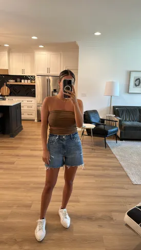 High Waisted Denim Shorts, Medium Wash