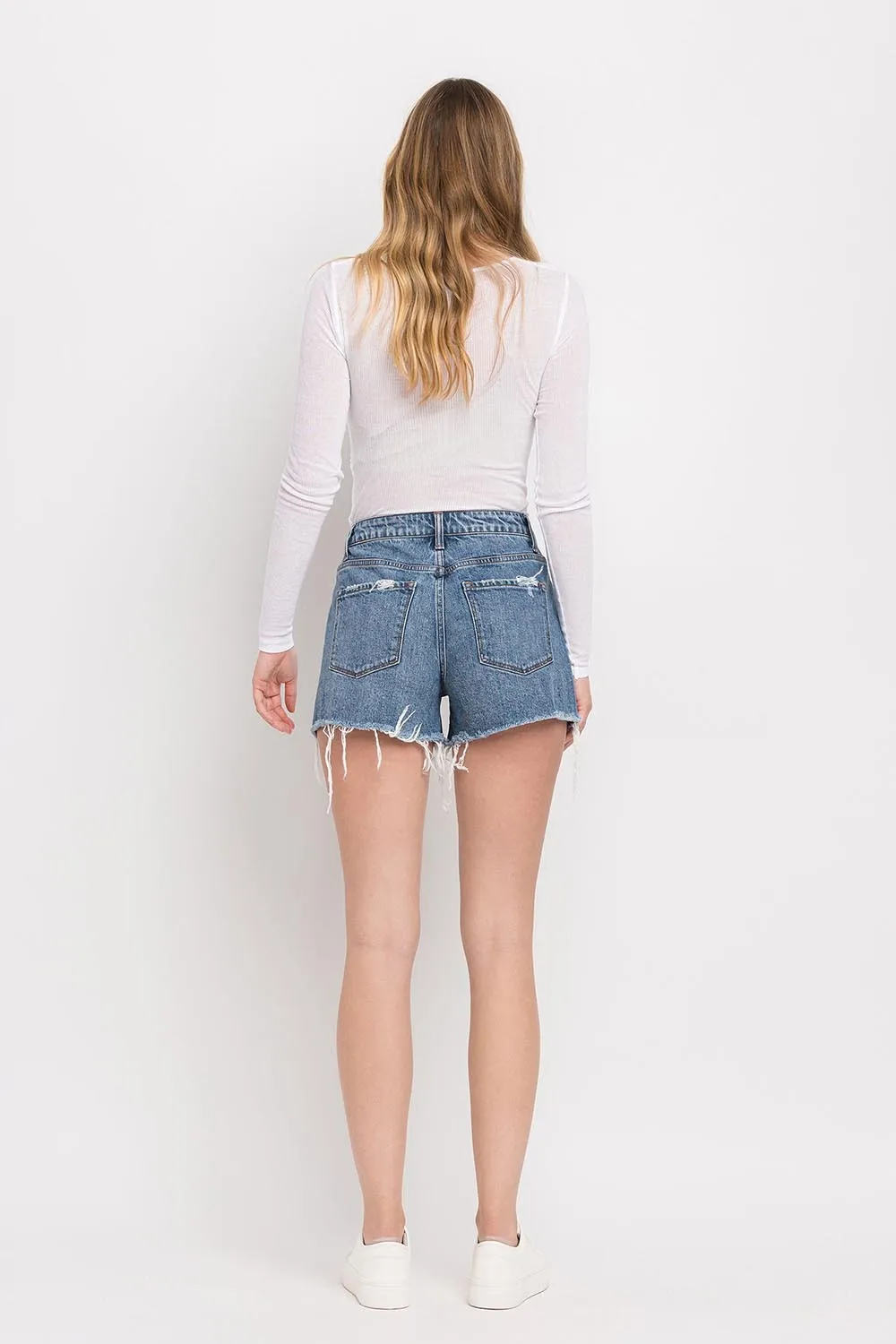 High Waisted Denim Shorts, Medium Wash
