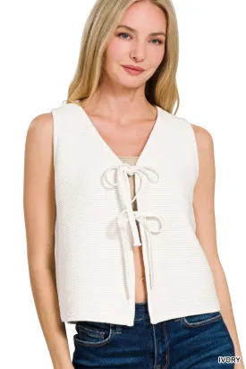 HLB Tie Front Vest - Ivory