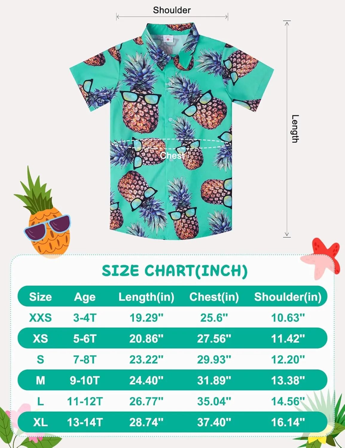 Little & Big Boy's Button Down Hawaiian Shirts Short Sleeve Cool Cartoon Print Dress Tops T-Shirt for Kids 7-14T