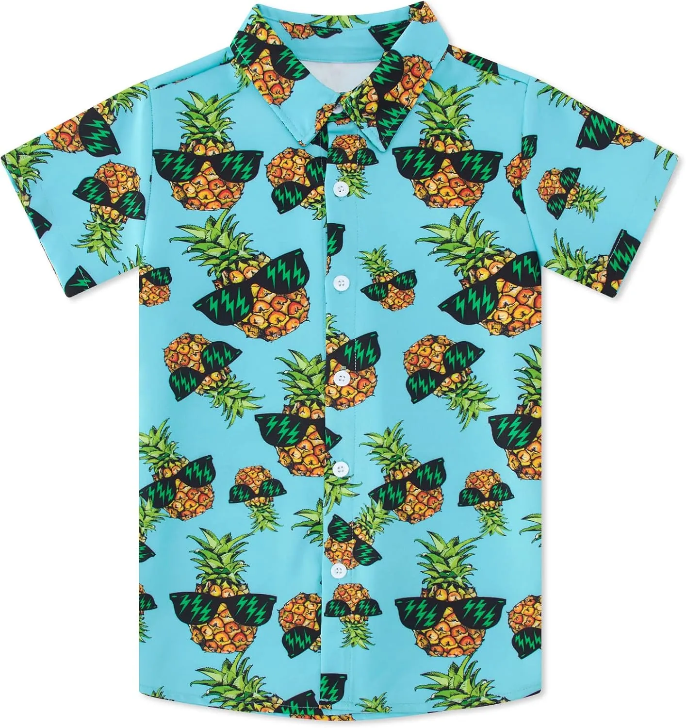 Little & Big Boy's Button Down Hawaiian Shirts Short Sleeve Cool Cartoon Print Dress Tops T-Shirt for Kids 7-14T