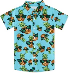 Little & Big Boy's Button Down Hawaiian Shirts Short Sleeve Cool Cartoon Print Dress Tops T-Shirt for Kids 7-14T