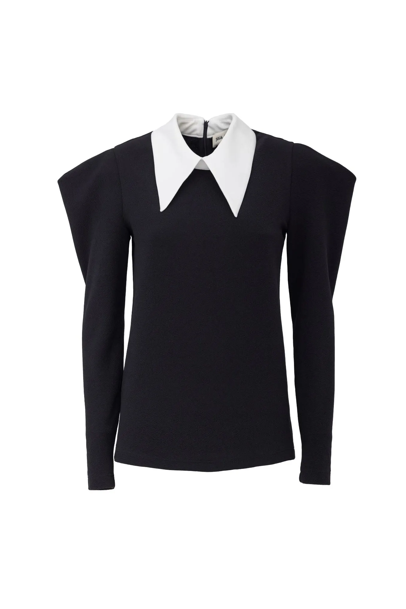 Long Sleeve Blouse With Contrast Collar Black