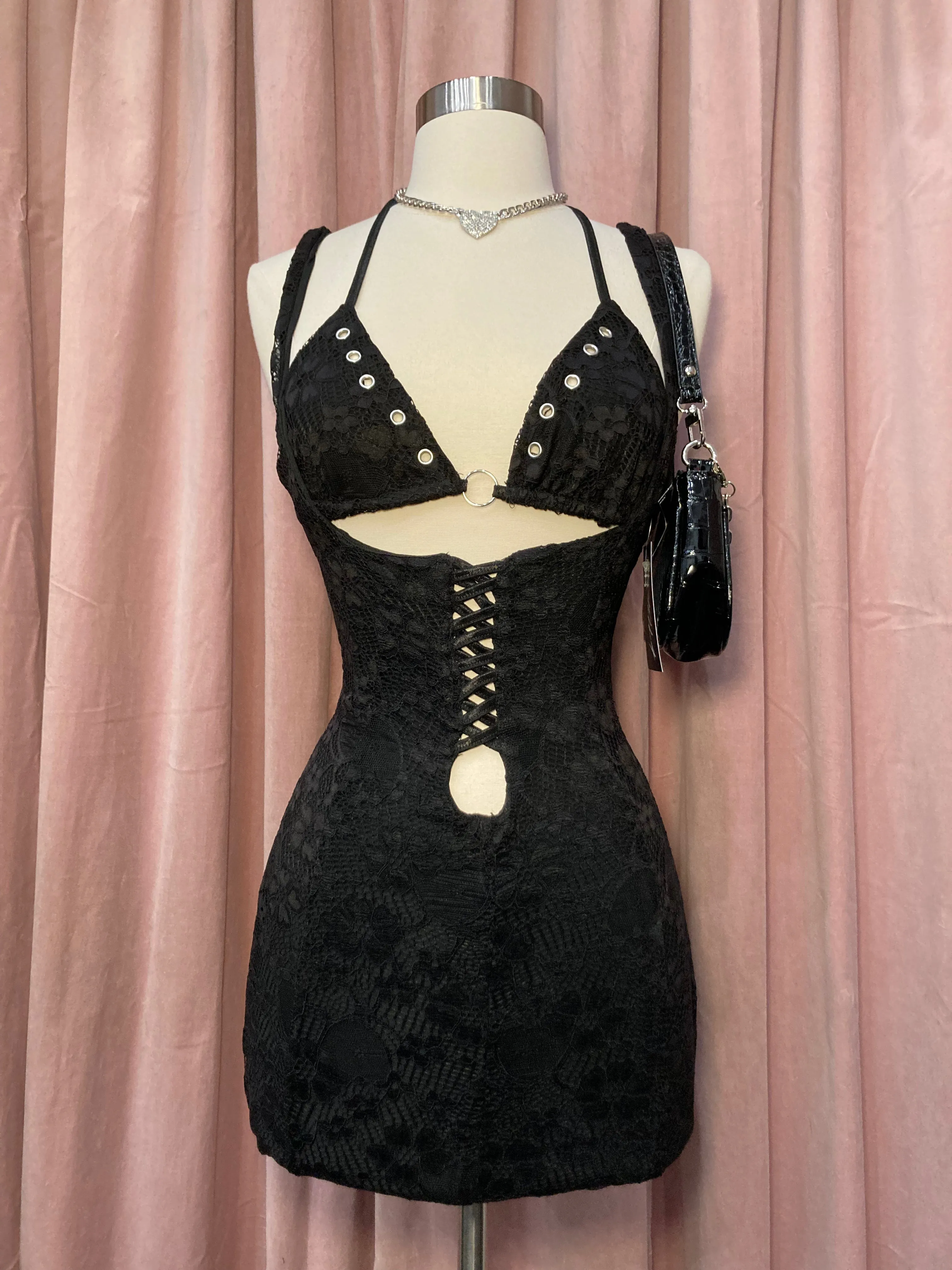 Macie Lace Mini Dress (Black)