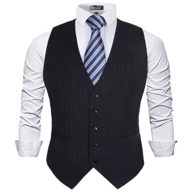 Men's Pinstripe Business Suit Vest Formal Dress Tuxedo Waistcoat, 188-Bluish Black Striped
