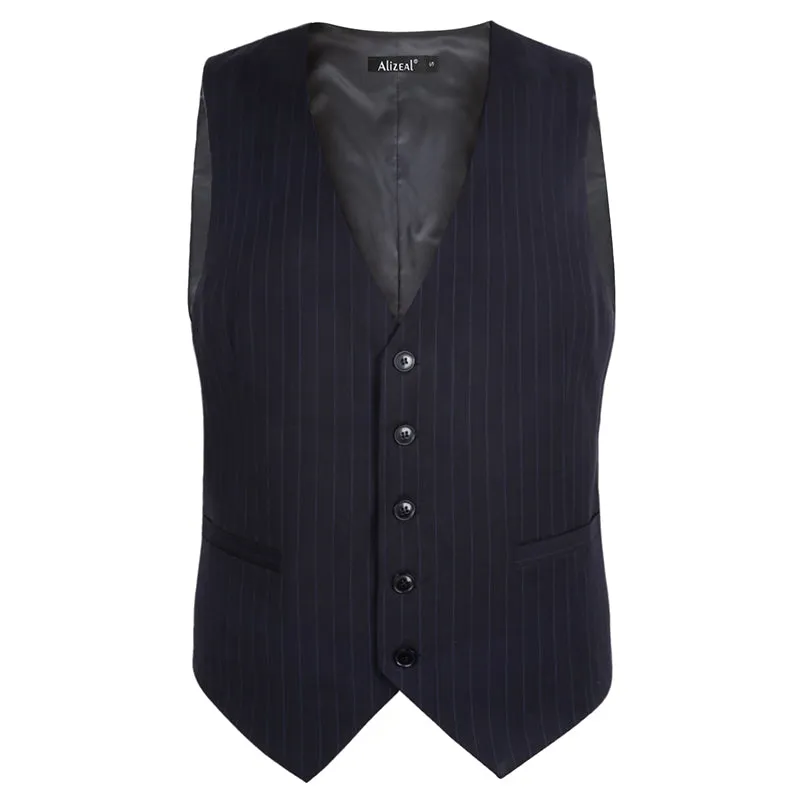 Men's Pinstripe Business Suit Vest Formal Dress Tuxedo Waistcoat, 188-Bluish Black Striped