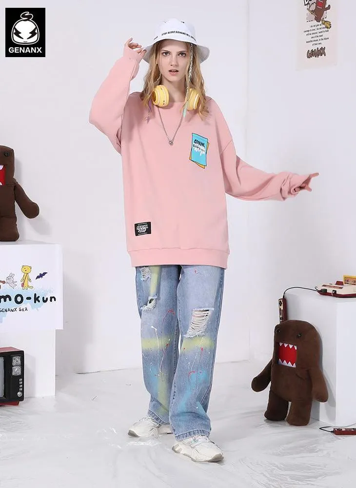 Minimalist Cartoon Print Crew Neck Sweatshirt