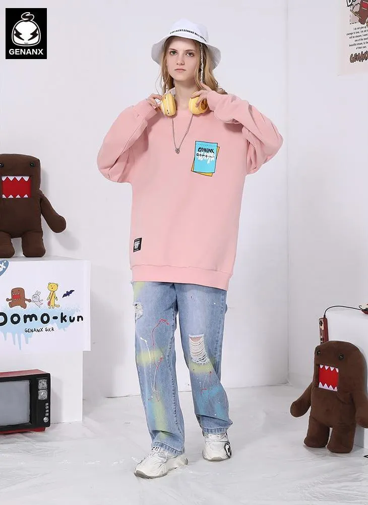 Minimalist Cartoon Print Crew Neck Sweatshirt
