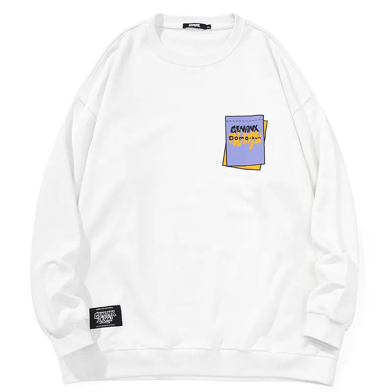 Minimalist Cartoon Print Crew Neck Sweatshirt