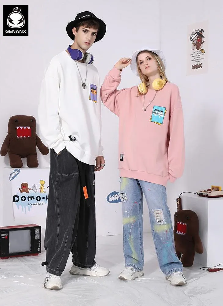 Minimalist Cartoon Print Crew Neck Sweatshirt