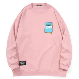 Minimalist Cartoon Print Crew Neck Sweatshirt