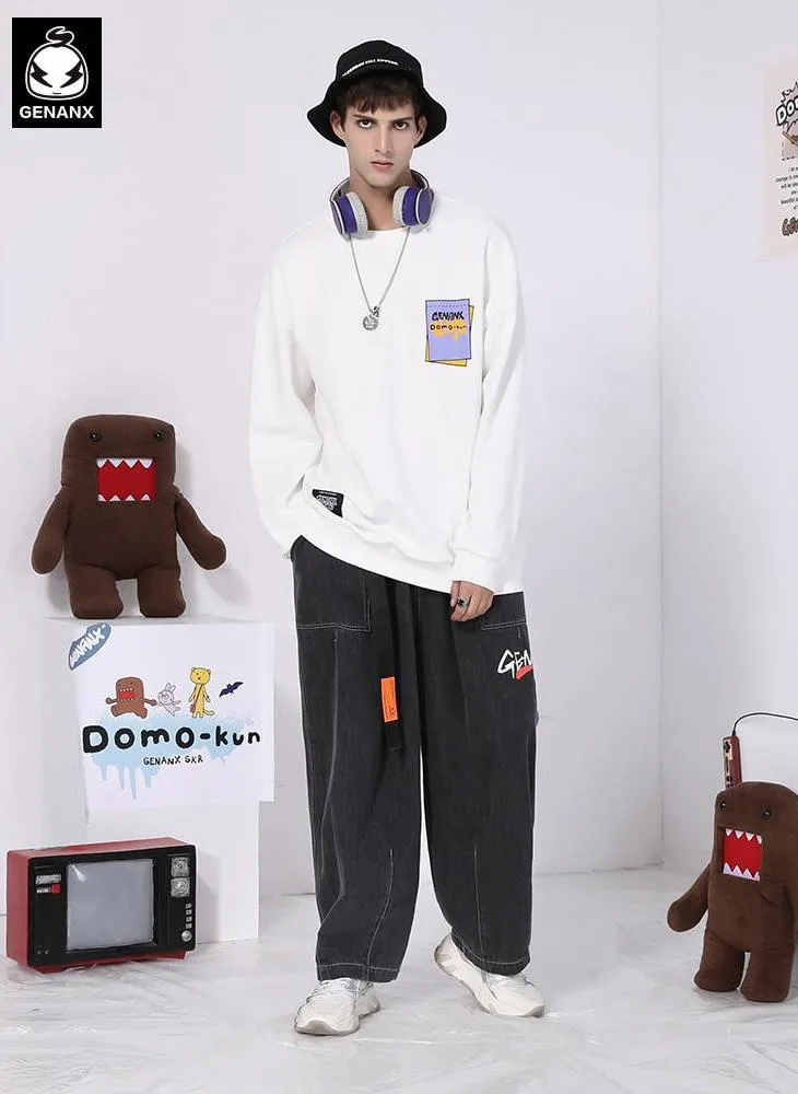 Minimalist Cartoon Print Crew Neck Sweatshirt