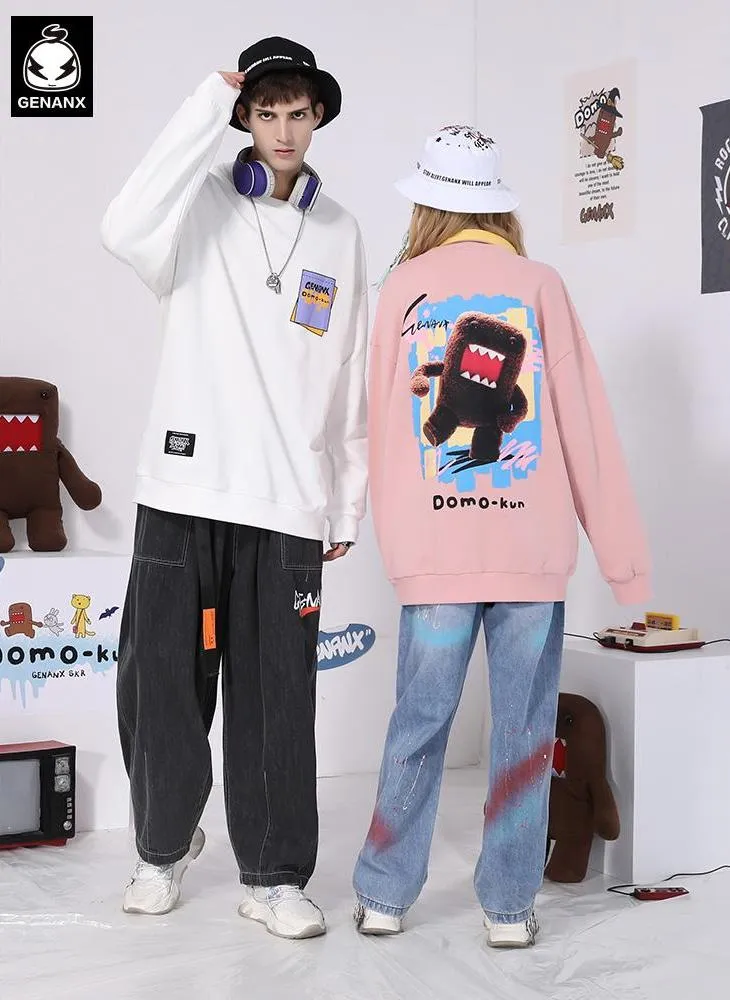 Minimalist Cartoon Print Crew Neck Sweatshirt