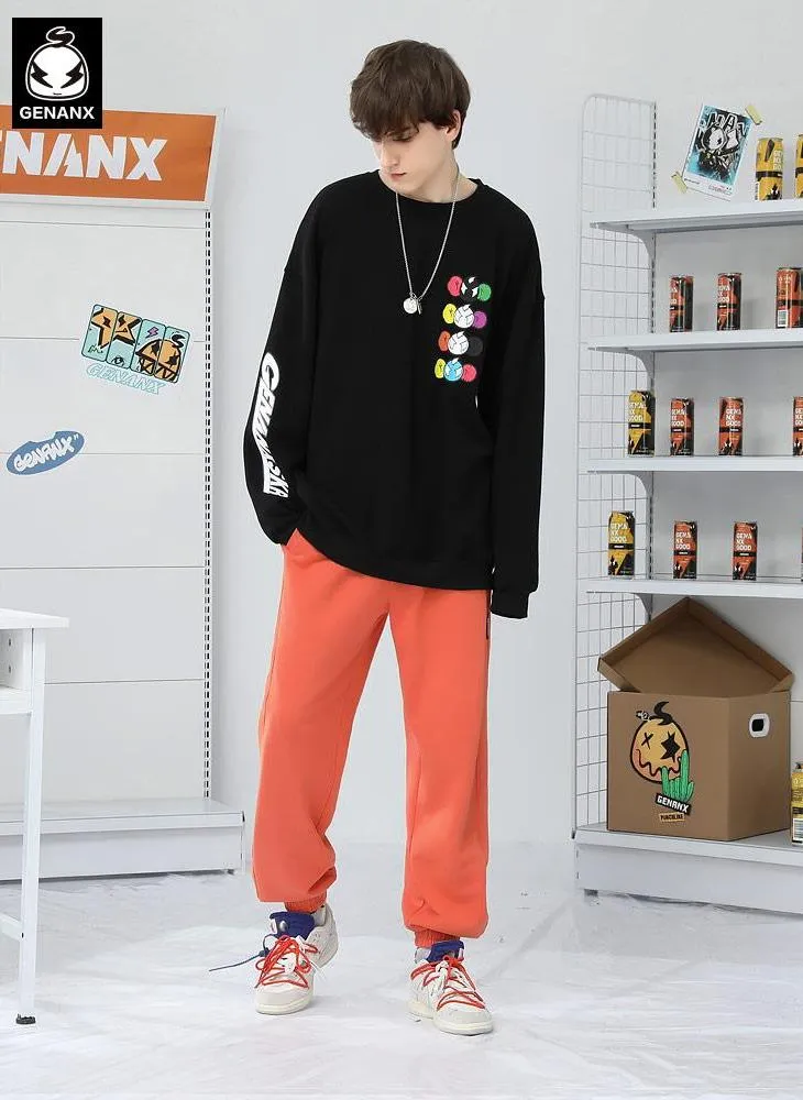 Minimalist Letter Print Crew Neck Kangaroo Pocket Sweatshirt