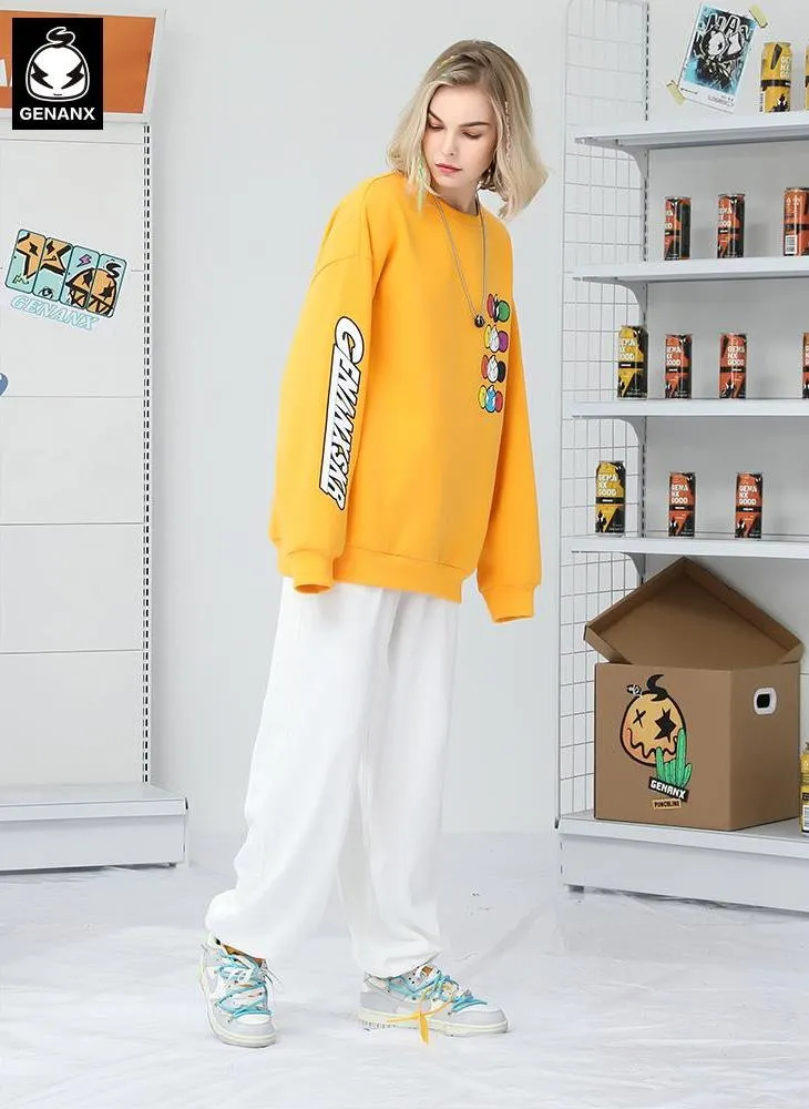 Minimalist Letter Print Crew Neck Kangaroo Pocket Sweatshirt