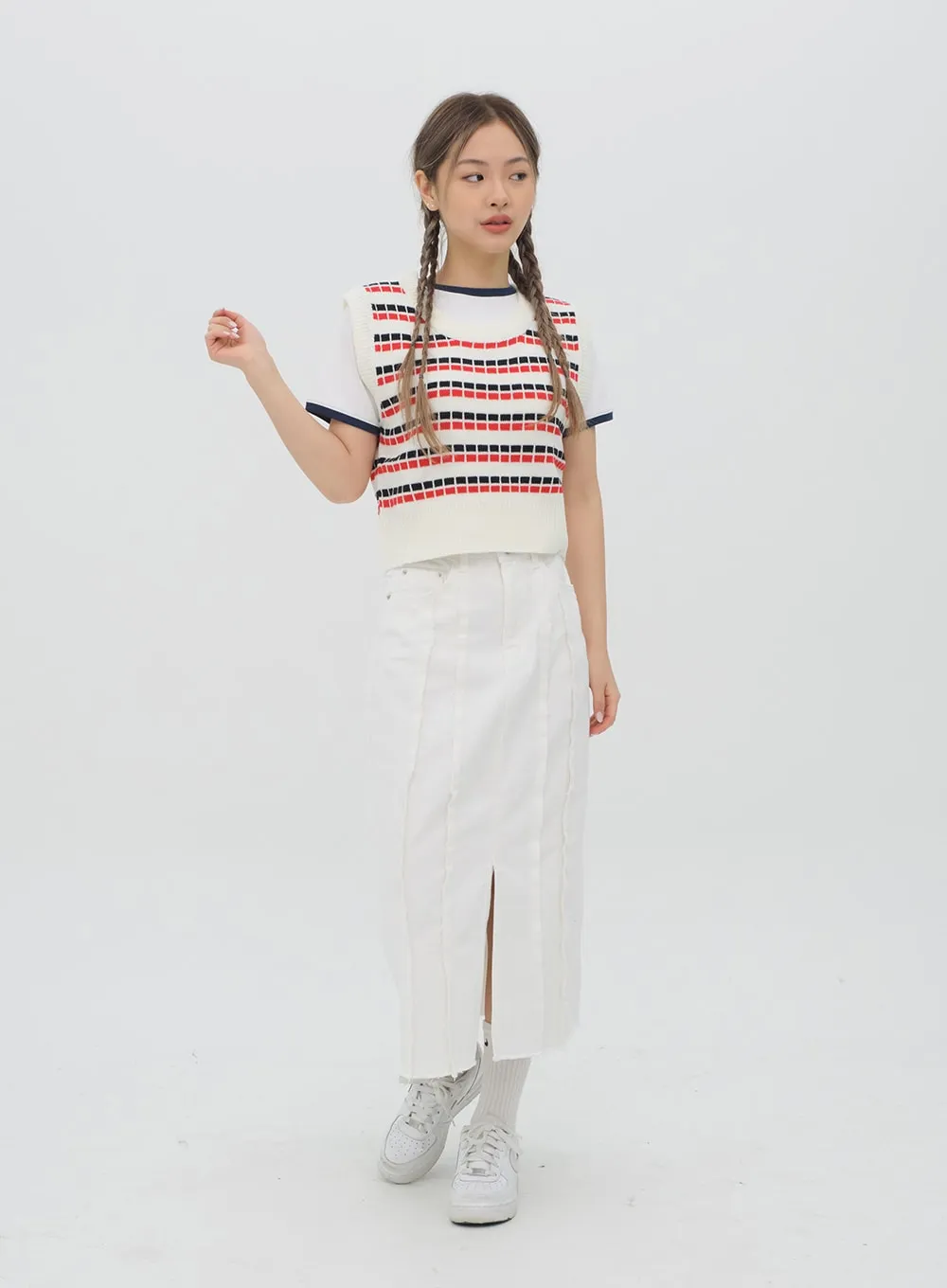 Pattern Cropped Knit Vest C1002