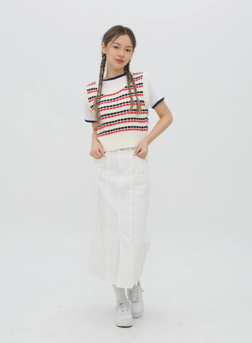 Pattern Cropped Knit Vest C1002