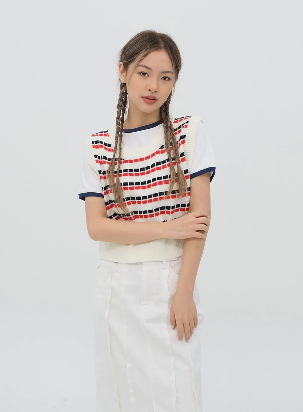Pattern Cropped Knit Vest C1002