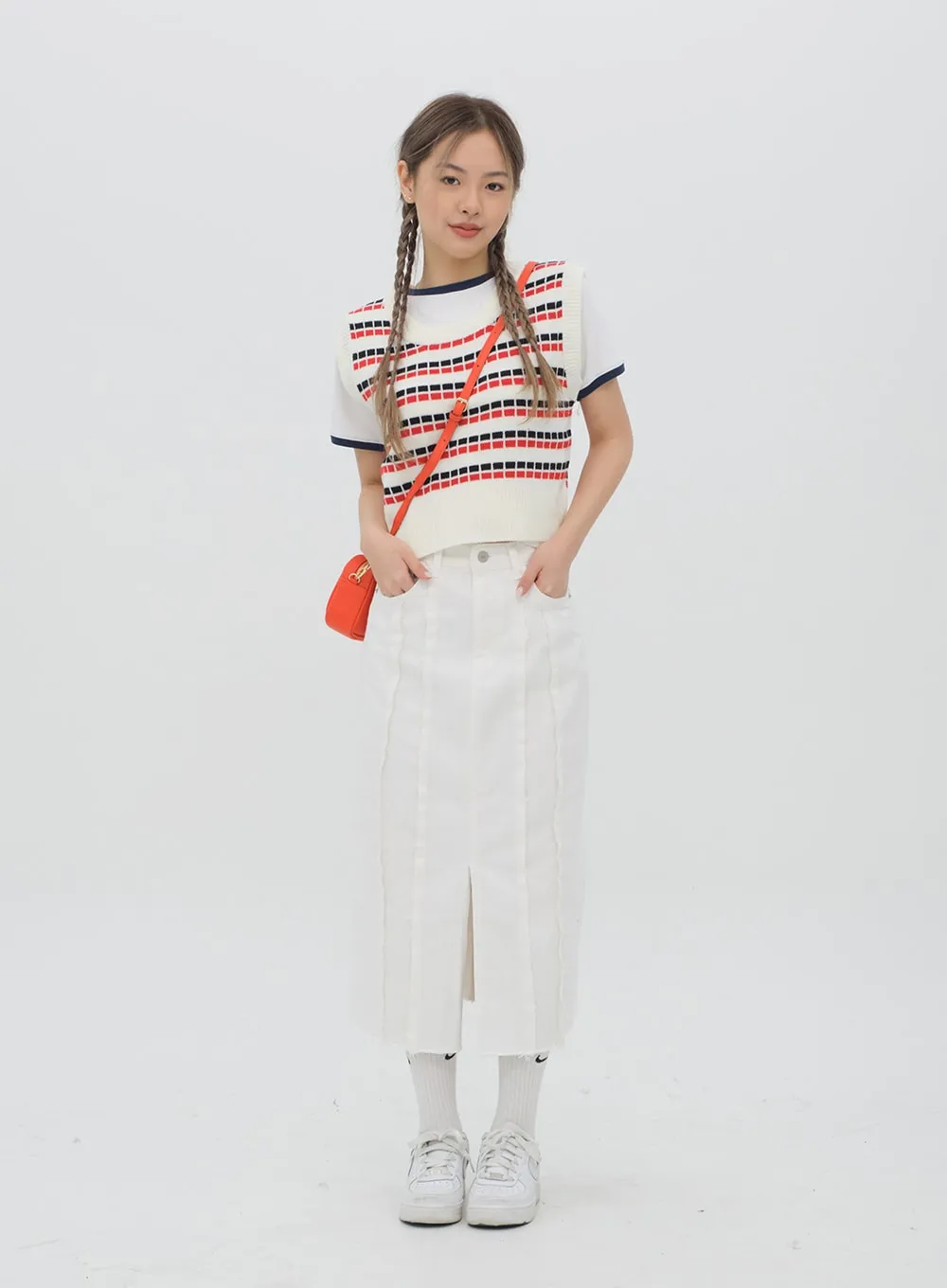 Pattern Cropped Knit Vest C1002