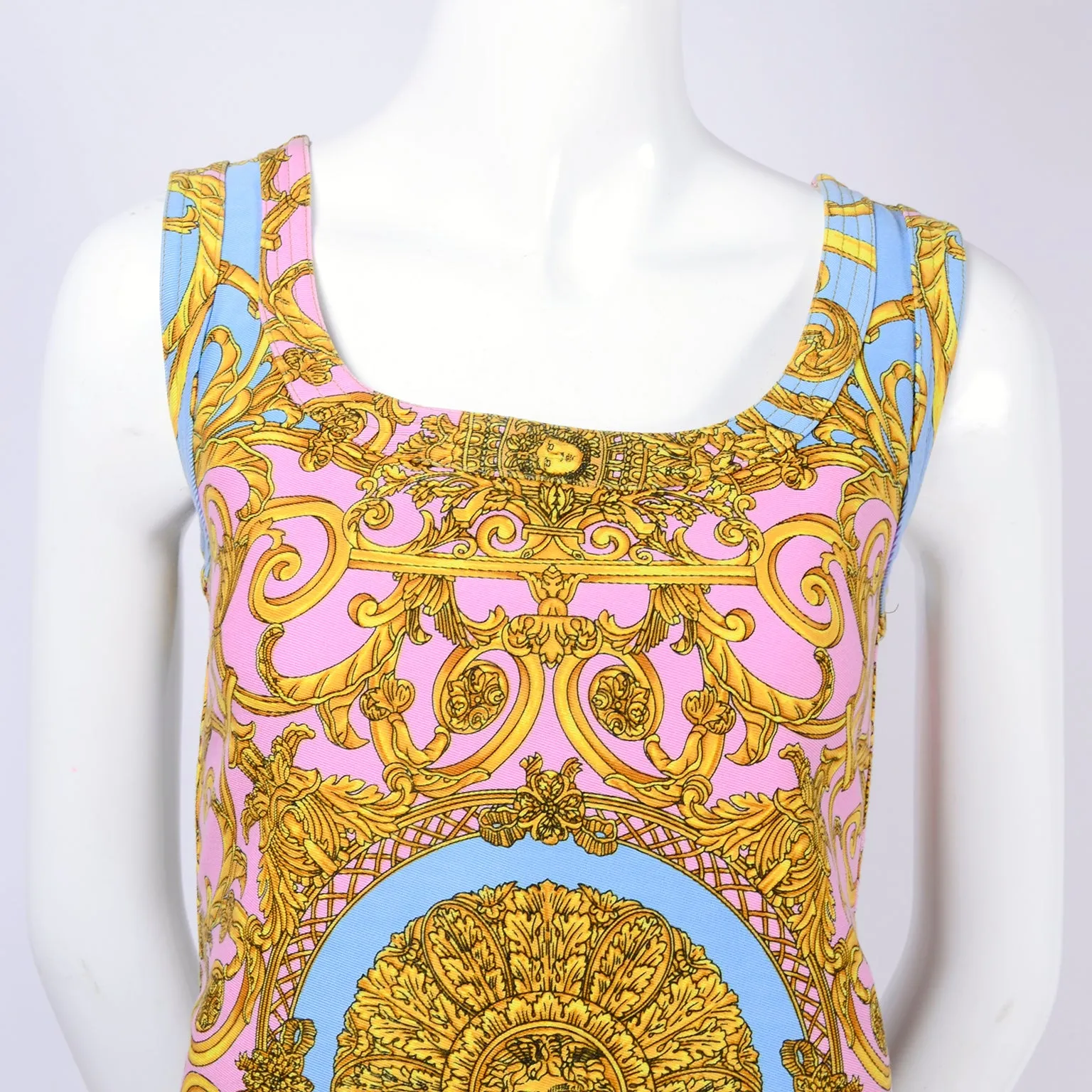 S/S 1992 Gianni Versace Vintage Dress in Pastel Baroque Medusa Print