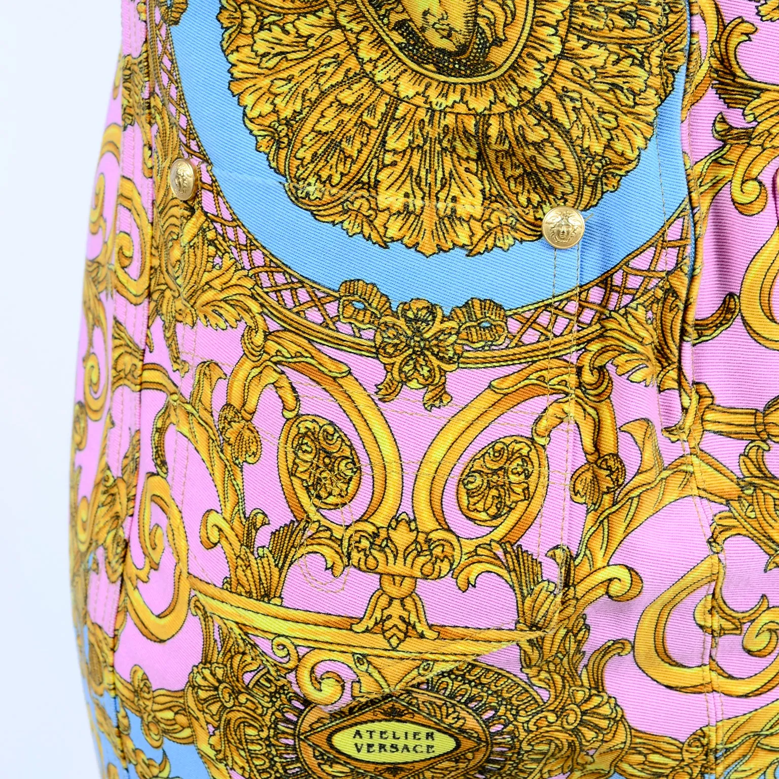 S/S 1992 Gianni Versace Vintage Dress in Pastel Baroque Medusa Print