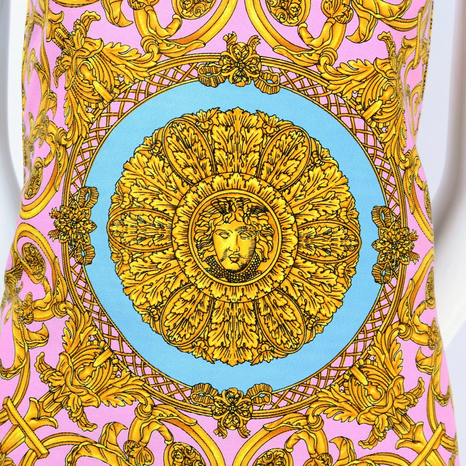 S/S 1992 Gianni Versace Vintage Dress in Pastel Baroque Medusa Print