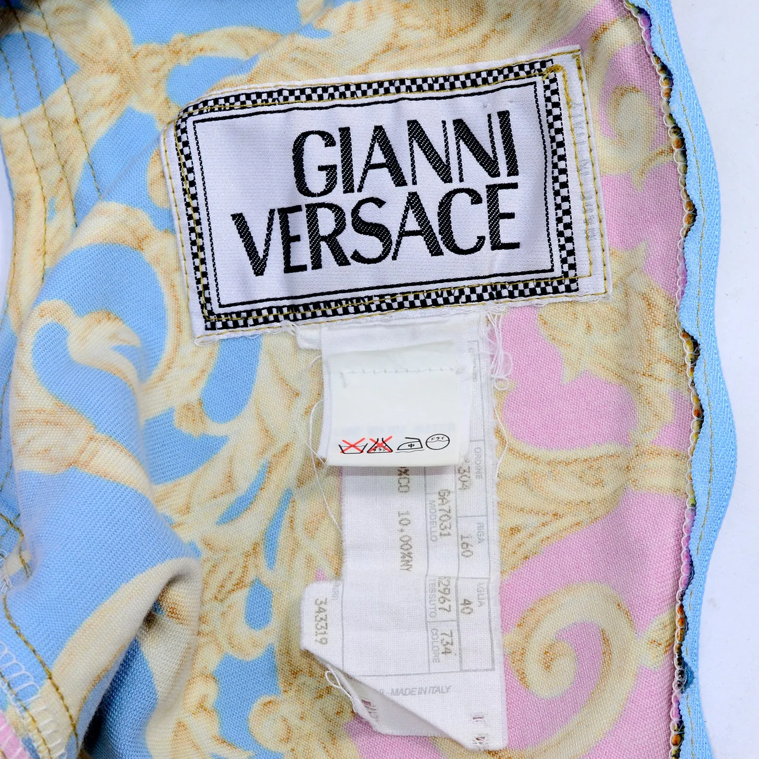 S/S 1992 Gianni Versace Vintage Dress in Pastel Baroque Medusa Print