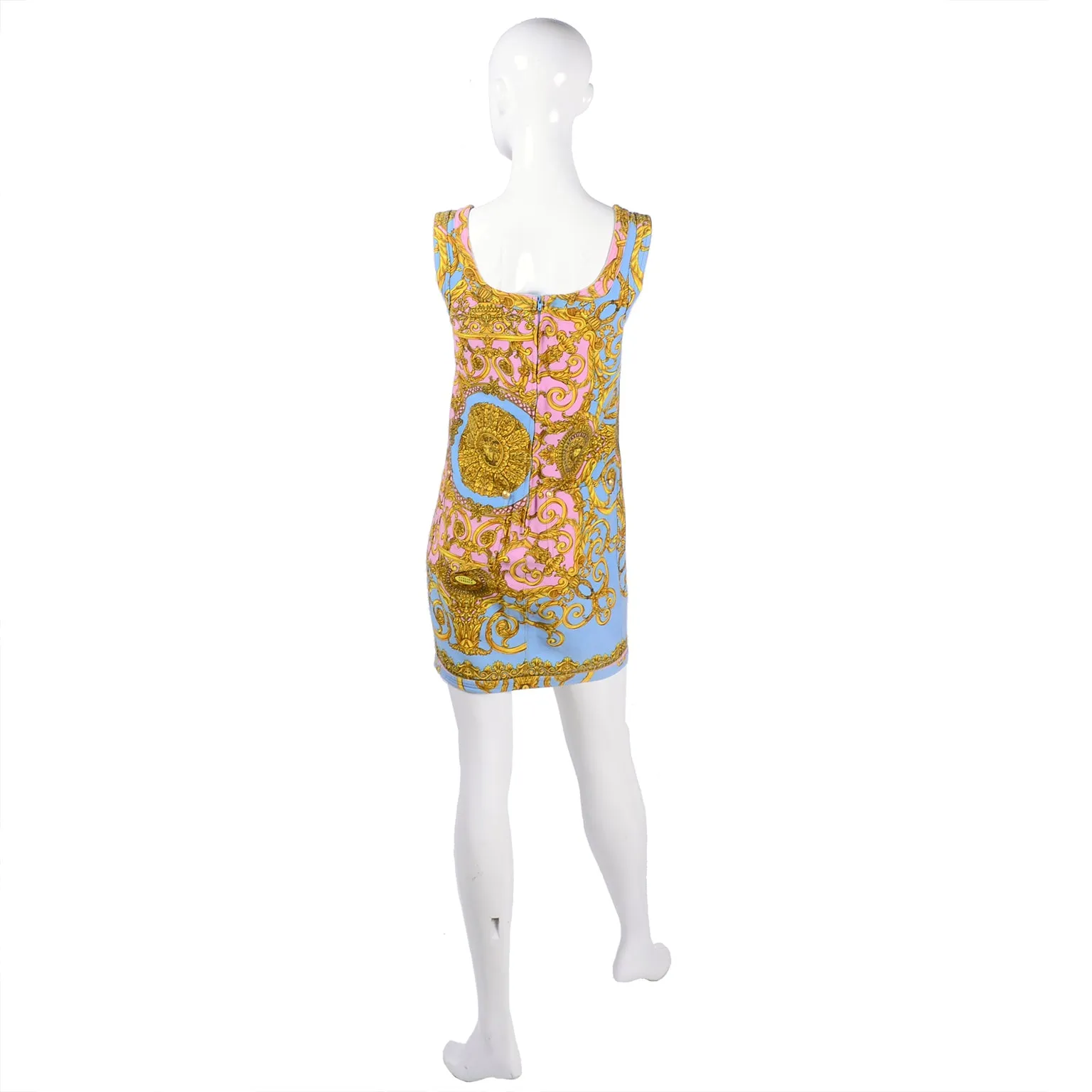 S/S 1992 Gianni Versace Vintage Dress in Pastel Baroque Medusa Print