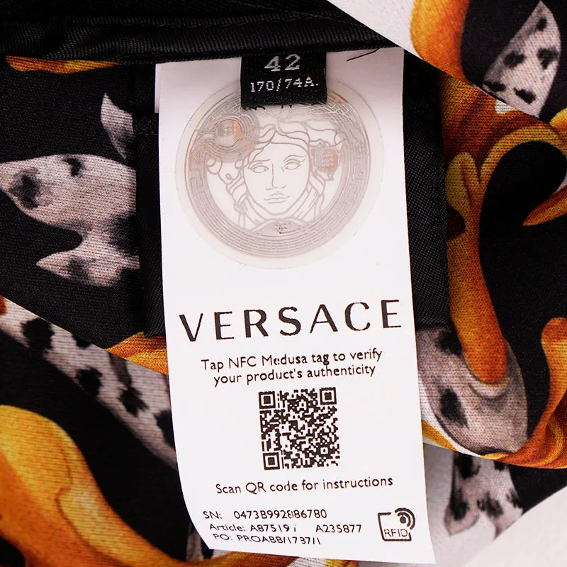 sz 42 NEW $795 VERSACE Black Wool MEDUSA SAFETY PIN LOGO Double Zip Mini SKIRT