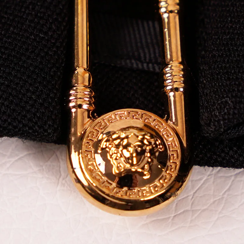 sz 42 NEW $795 VERSACE Black Wool MEDUSA SAFETY PIN LOGO Double Zip Mini SKIRT