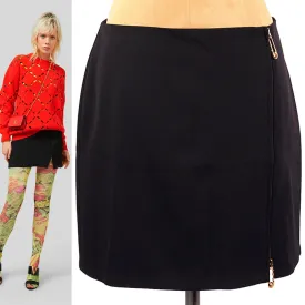 sz 42 NEW $795 VERSACE Black Wool MEDUSA SAFETY PIN LOGO Double Zip Mini SKIRT
