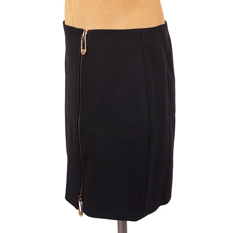 sz 42 NEW $795 VERSACE Black Wool MEDUSA SAFETY PIN LOGO Double Zip Mini SKIRT