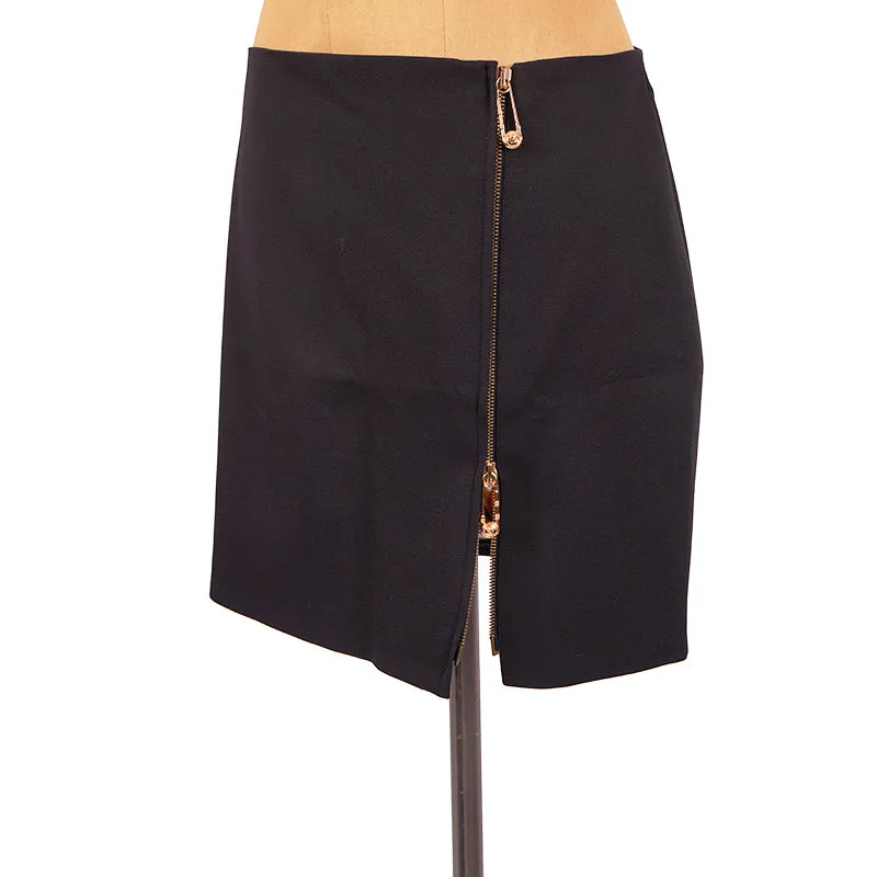 sz 42 NEW $795 VERSACE Black Wool MEDUSA SAFETY PIN LOGO Double Zip Mini SKIRT