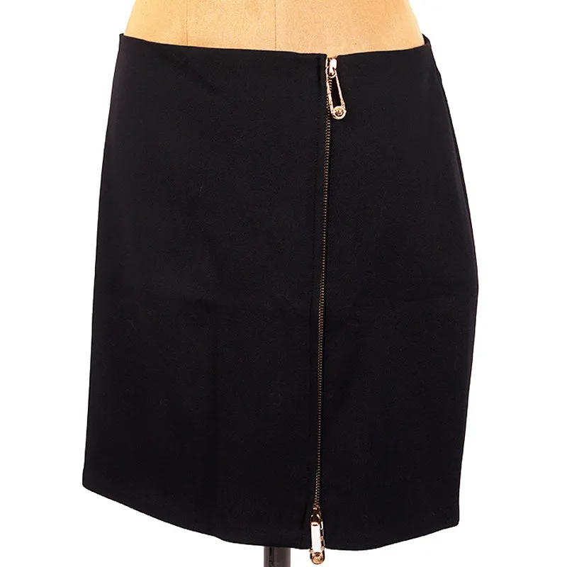 sz 42 NEW $795 VERSACE Black Wool MEDUSA SAFETY PIN LOGO Double Zip Mini SKIRT
