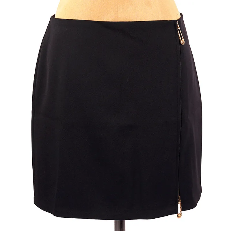 sz 42 NEW $795 VERSACE Black Wool MEDUSA SAFETY PIN LOGO Double Zip Mini SKIRT