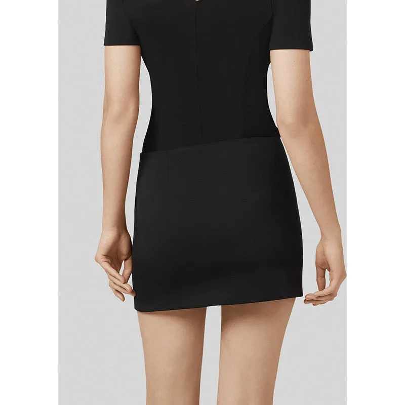 sz 42 NEW $795 VERSACE Black Wool MEDUSA SAFETY PIN LOGO Double Zip Mini SKIRT
