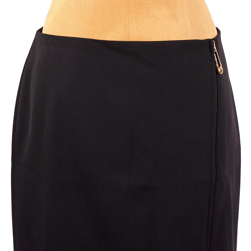 sz 42 NEW $795 VERSACE Black Wool MEDUSA SAFETY PIN LOGO Double Zip Mini SKIRT