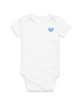 The Organic Embroidered Short Sleeve Onesie [White with Blue Heart]