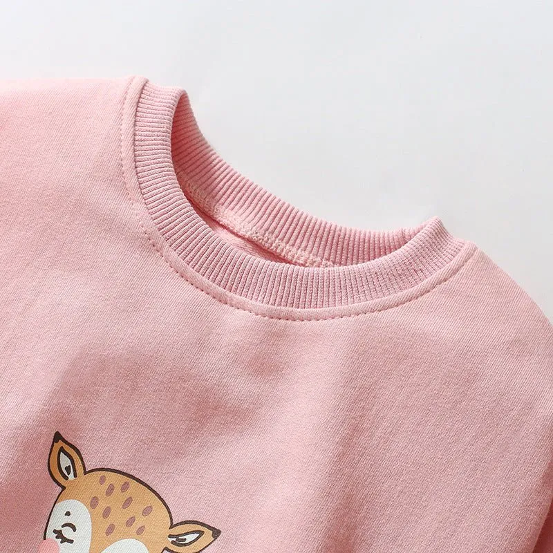 Toddler/Kid Girl's Cartoon Deer Print Design Pink Sweatshirt