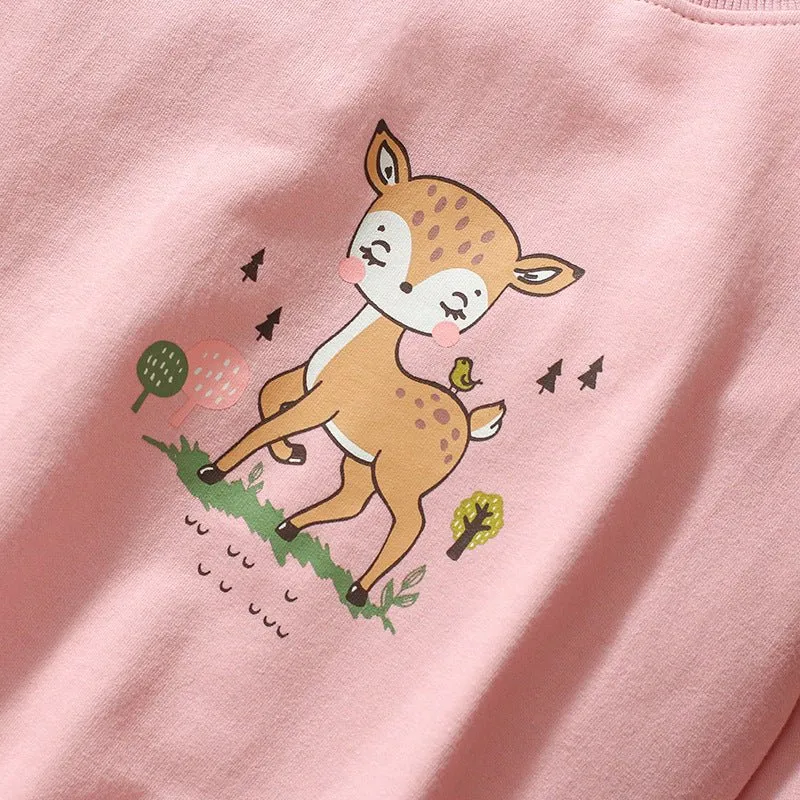 Toddler/Kid Girl's Cartoon Deer Print Design Pink Sweatshirt